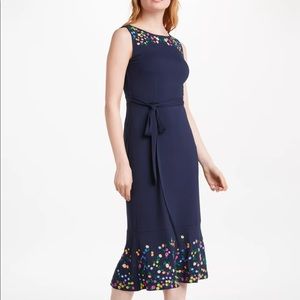 Boden Hattie Navy Jersey Sleeveless Flower Embroidered Midi Dress - US 16 UK 20